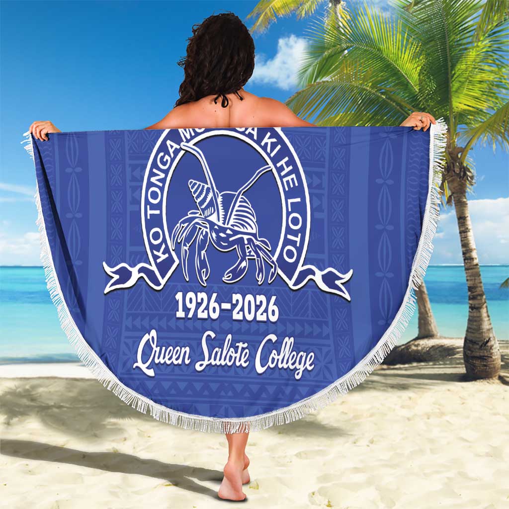 Queen Salote College 100 Years Personalized Beach Blanket Tonga QSC Heilala Lei Blue Ngatu Pattern