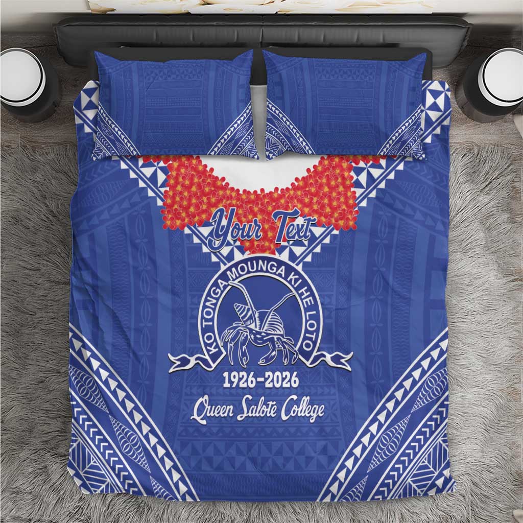 Queen Salote College 100 Years Personalized Bedding Set Tonga QSC Heilala Lei Blue Ngatu Pattern