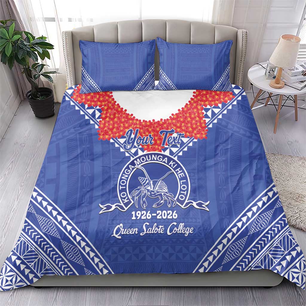 Queen Salote College 100 Years Personalized Bedding Set Tonga QSC Heilala Lei Blue Ngatu Pattern