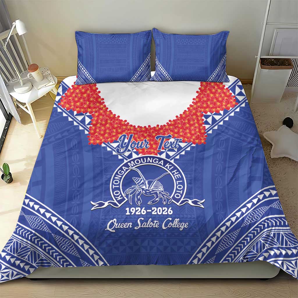 Queen Salote College 100 Years Personalized Bedding Set Tonga QSC Heilala Lei Blue Ngatu Pattern