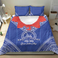 Queen Salote College 100 Years Personalized Bedding Set Tonga QSC Heilala Lei Blue Ngatu Pattern
