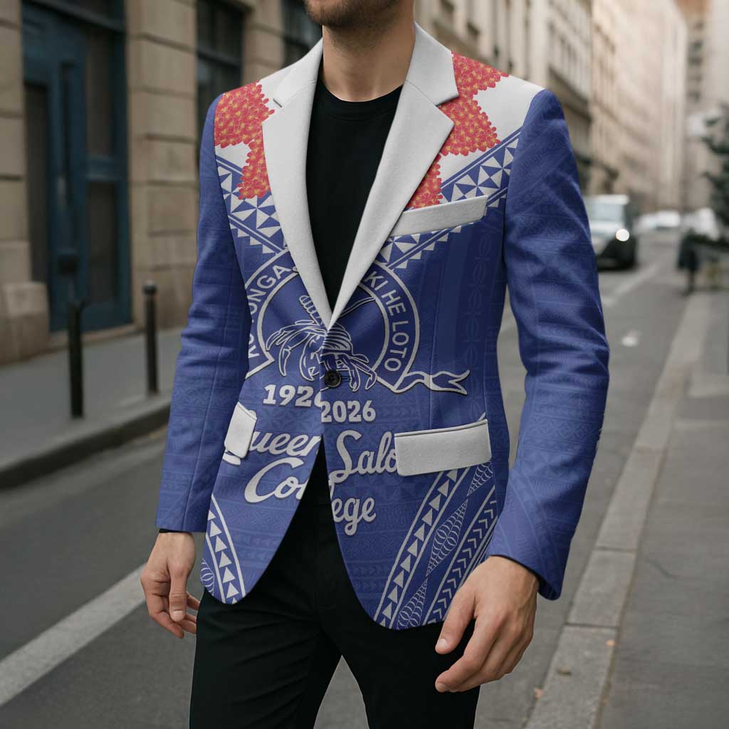 Queen Salote College 100 Years Personalized Blazer Tonga QSC Heilala Lei Blue Ngatu Pattern