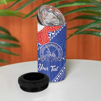 Queen Salote College 100 Years Personalized 4 in 1 Can Cooler Tumbler Tonga QSC Heilala Lei Blue Ngatu Pattern