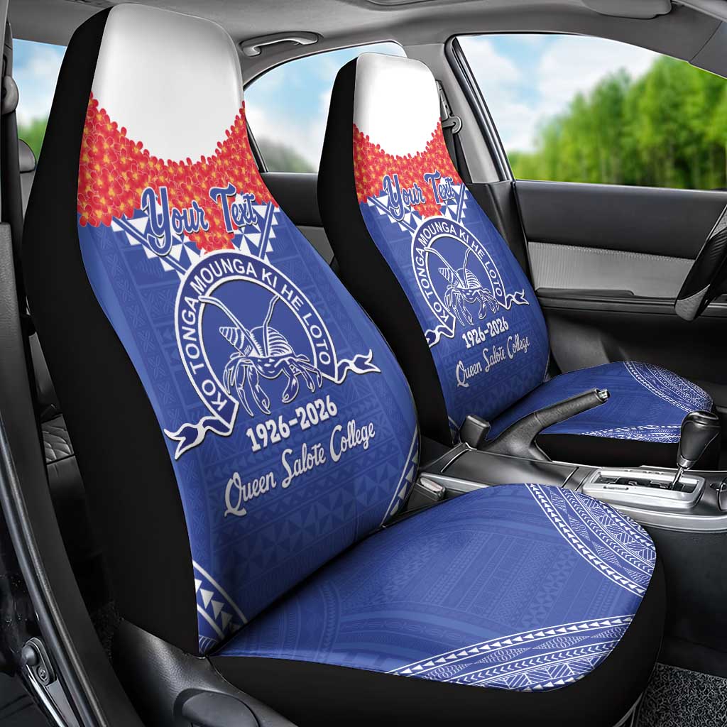 Queen Salote College 100 Years Personalized Car Seat Cover Tonga QSC Heilala Lei Blue Ngatu Pattern