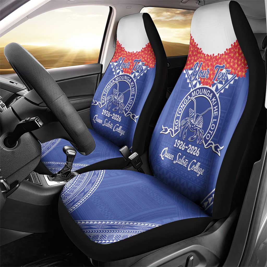 Queen Salote College 100 Years Personalized Car Seat Cover Tonga QSC Heilala Lei Blue Ngatu Pattern