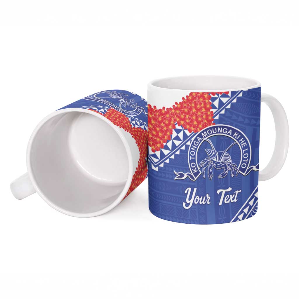 Queen Salote College 100 Years Personalized Ceramic Mug Tonga QSC Heilala Lei Blue Ngatu Pattern