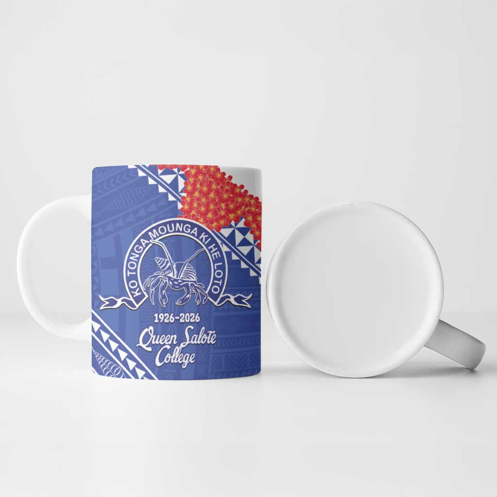Queen Salote College 100 Years Personalized Ceramic Mug Tonga QSC Heilala Lei Blue Ngatu Pattern