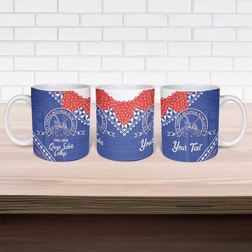 Queen Salote College 100 Years Personalized Ceramic Mug Tonga QSC Heilala Lei Blue Ngatu Pattern