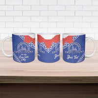Queen Salote College 100 Years Personalized Ceramic Mug Tonga QSC Heilala Lei Blue Ngatu Pattern