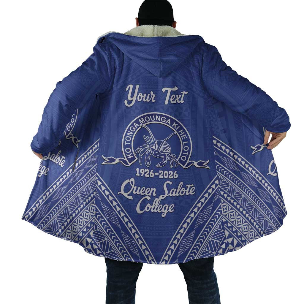 Queen Salote College 100 Years Personalized Cloak Tonga QSC Heilala Lei Blue Ngatu Pattern