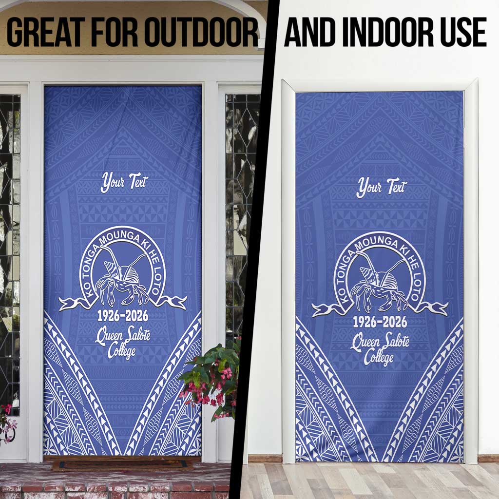 Queen Salote College 100 Years Personalized Door Cover Tonga QSC Heilala Lei Blue Ngatu Pattern