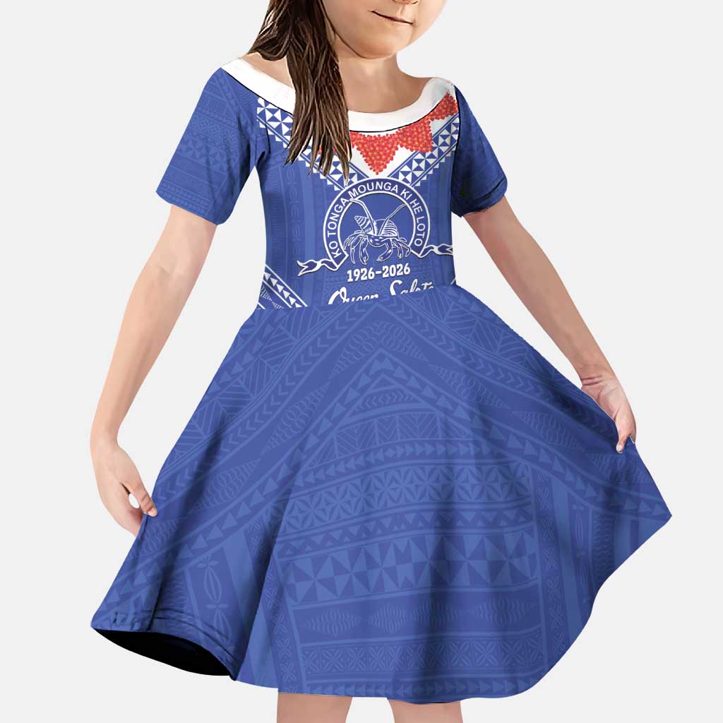 Queen Salote College 100 Years Personalized Family Matching Long Sleeve Bodycon Dress and Hawaiian Shirt Tonga QSC Heilala Lei Blue Ngatu Pattern
