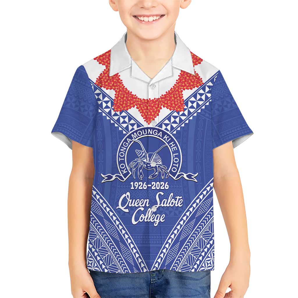Queen Salote College 100 Years Personalized Family Matching Tank Maxi Dress and Hawaiian Shirt Tonga QSC Heilala Lei Blue Ngatu Pattern