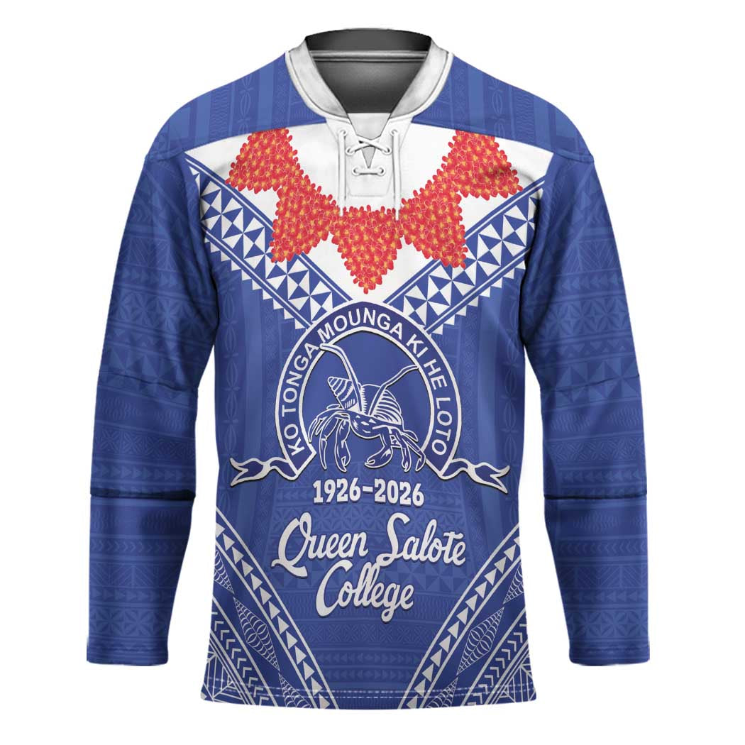 Queen Salote College 100 Years Personalized Hockey Jersey Tonga QSC Heilala Lei Blue Ngatu Pattern