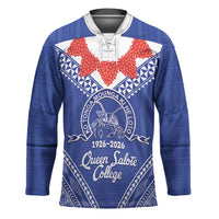 Queen Salote College 100 Years Personalized Hockey Jersey Tonga QSC Heilala Lei Blue Ngatu Pattern