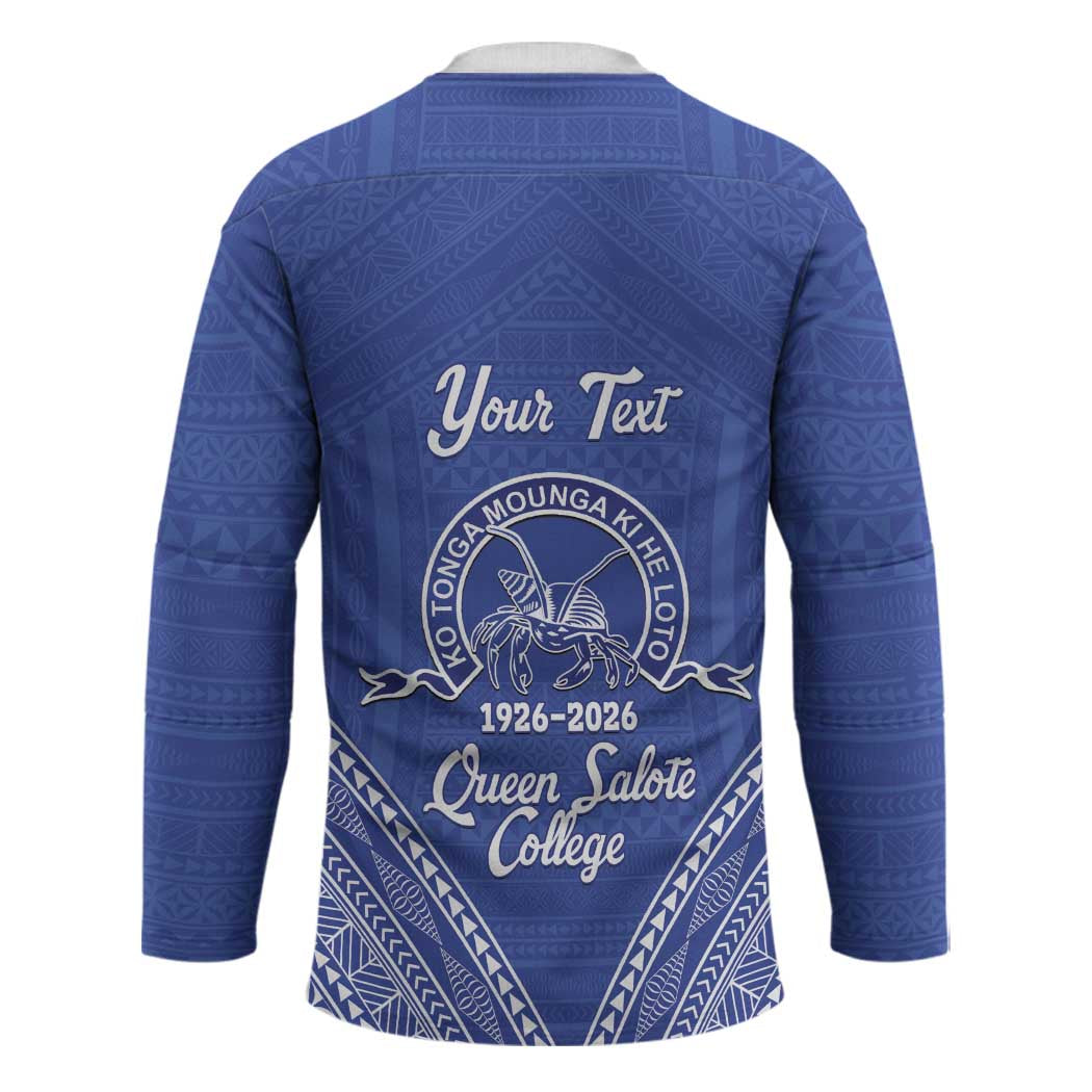Queen Salote College 100 Years Personalized Hockey Jersey Tonga QSC Heilala Lei Blue Ngatu Pattern