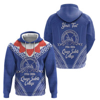 Queen Salote College 100 Years Personalized Hoodie Tonga QSC Heilala Lei Blue Ngatu Pattern