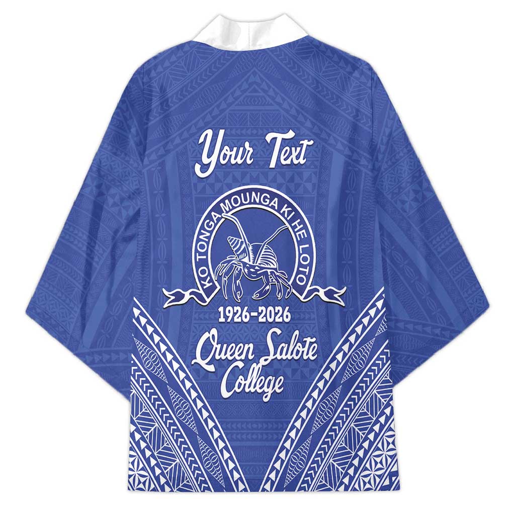 Queen Salote College 100 Years Personalized Kimono Tonga QSC Heilala Lei Blue Ngatu Pattern