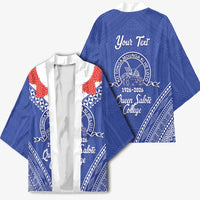 Queen Salote College 100 Years Personalized Kimono Tonga QSC Heilala Lei Blue Ngatu Pattern