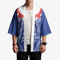 Queen Salote College 100 Years Personalized Kimono Tonga QSC Heilala Lei Blue Ngatu Pattern