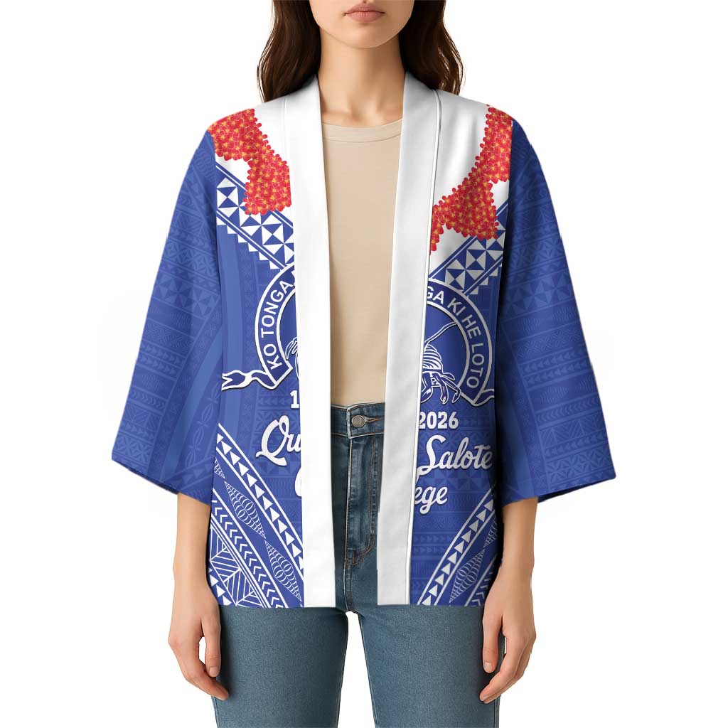 Queen Salote College 100 Years Personalized Kimono Tonga QSC Heilala Lei Blue Ngatu Pattern
