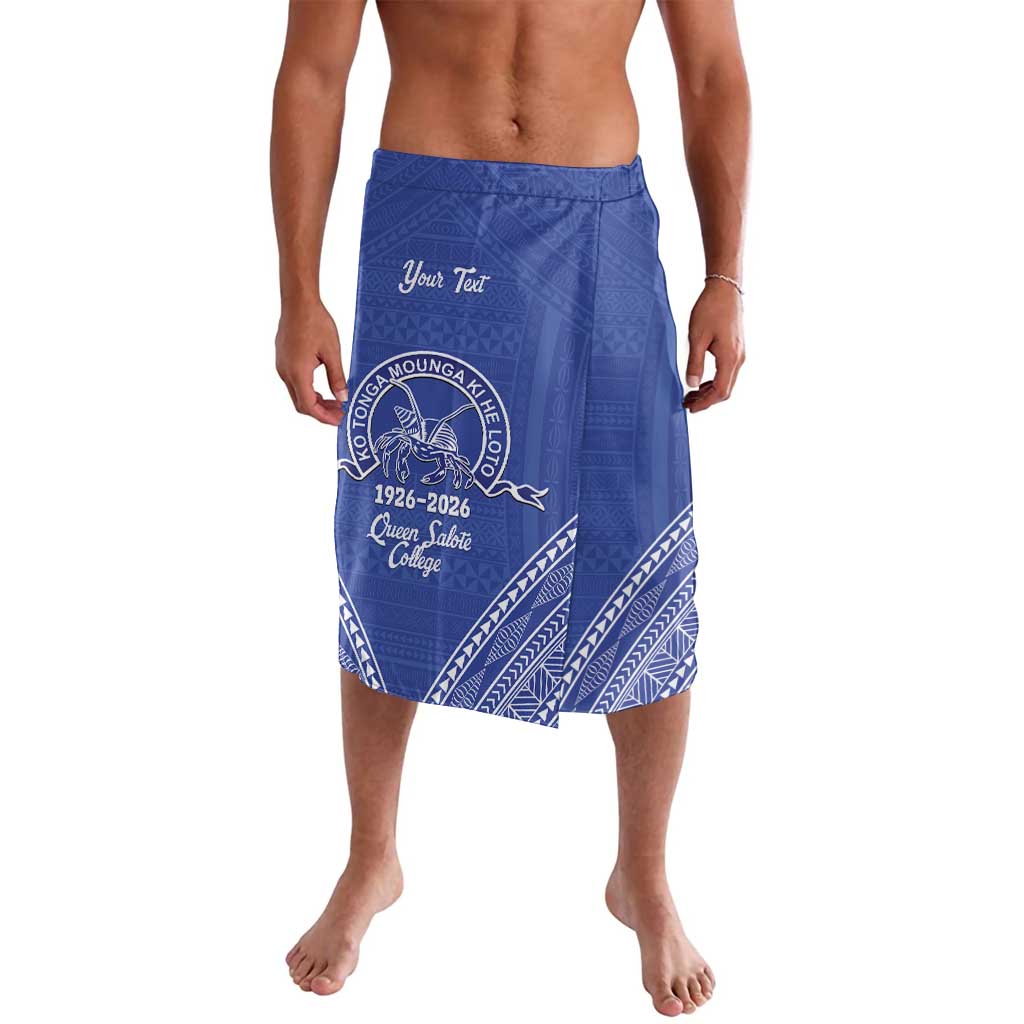 Queen Salote College 100 Years Personalized Lavalava Tonga QSC Heilala Lei Blue Ngatu Pattern