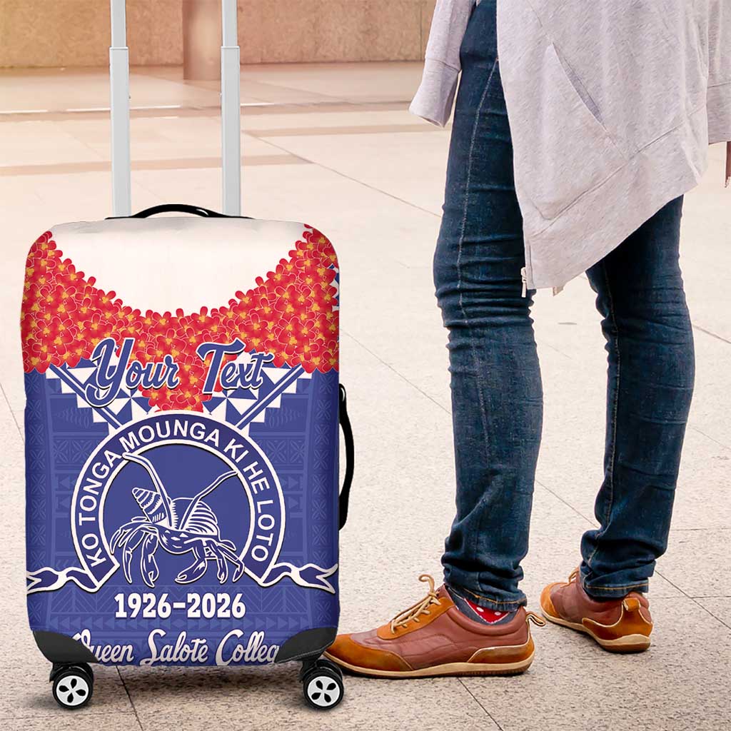 Queen Salote College 100 Years Personalized Luggage Cover Tonga QSC Heilala Lei Blue Ngatu Pattern