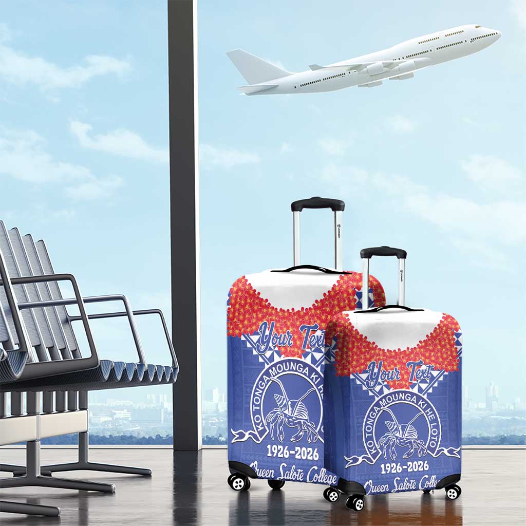 Queen Salote College 100 Years Personalized Luggage Cover Tonga QSC Heilala Lei Blue Ngatu Pattern