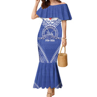 Queen Salote College 100 Years Personalized Mermaid Dress Tonga QSC Heilala Lei Blue Ngatu Pattern