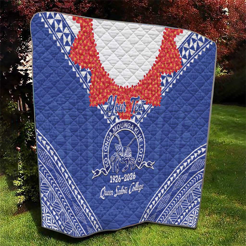 Queen Salote College 100 Years Personalized Quilt Tonga QSC Heilala Lei Blue Ngatu Pattern