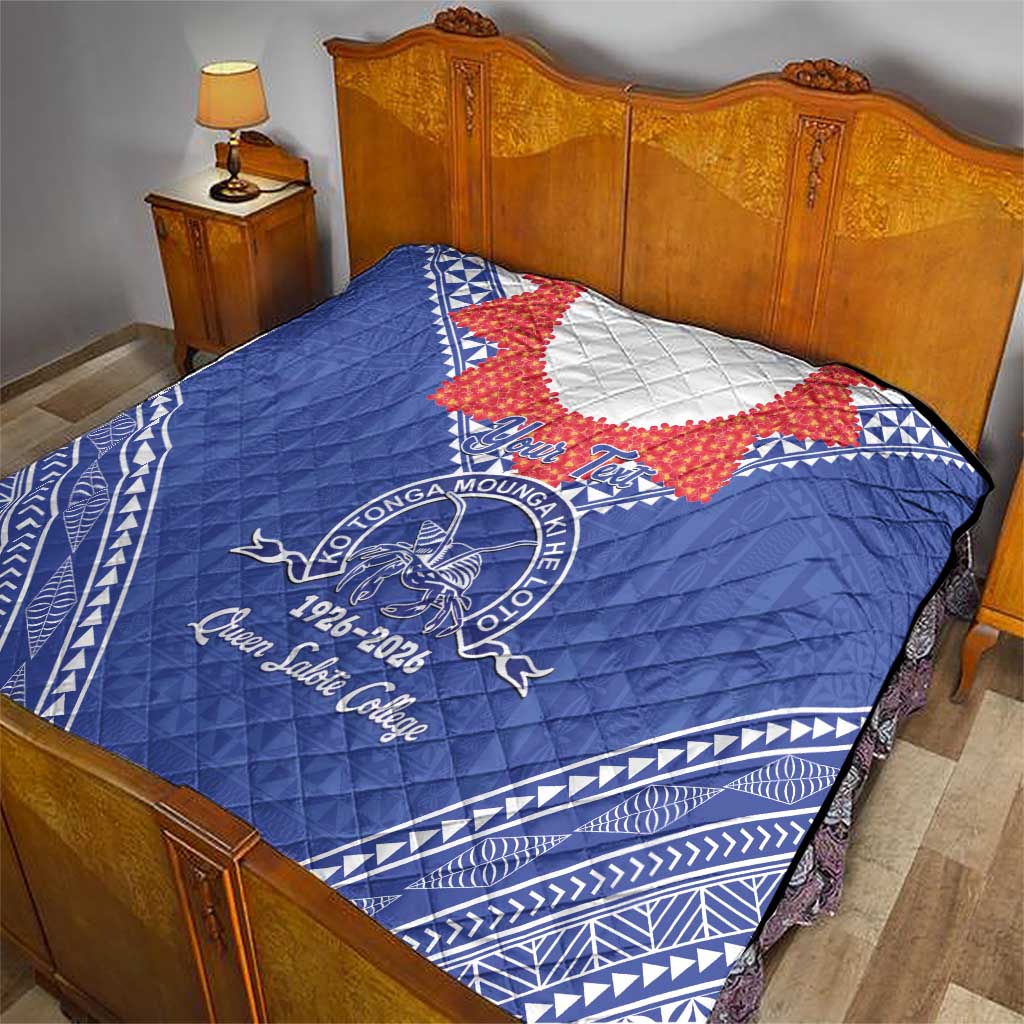 Queen Salote College 100 Years Personalized Quilt Tonga QSC Heilala Lei Blue Ngatu Pattern