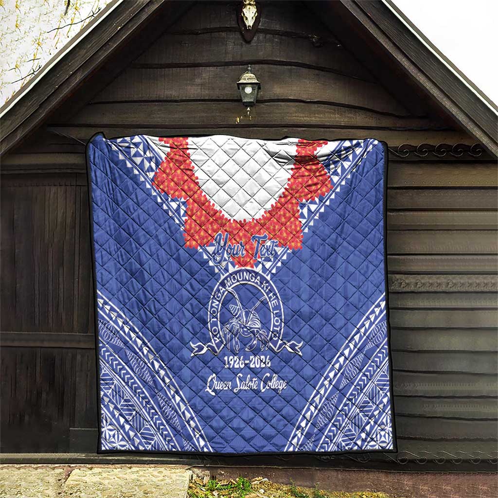 Queen Salote College 100 Years Personalized Quilt Tonga QSC Heilala Lei Blue Ngatu Pattern