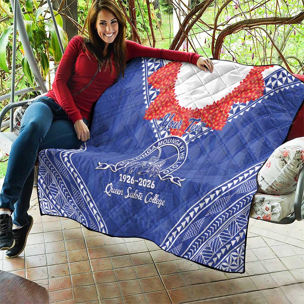 Queen Salote College 100 Years Personalized Quilt Tonga QSC Heilala Lei Blue Ngatu Pattern