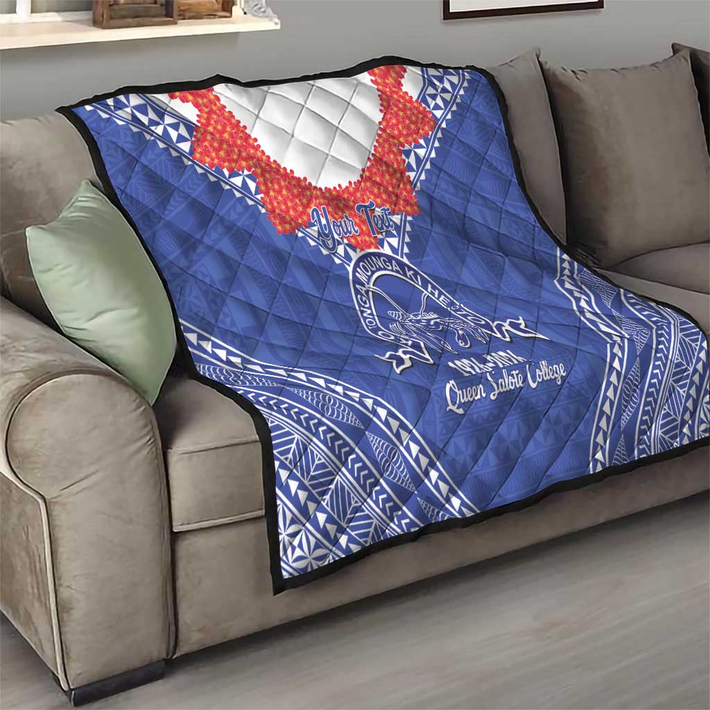 Queen Salote College 100 Years Personalized Quilt Tonga QSC Heilala Lei Blue Ngatu Pattern
