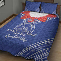 Queen Salote College 100 Years Personalized Quilt Bed Set Tonga QSC Heilala Lei Blue Ngatu Pattern