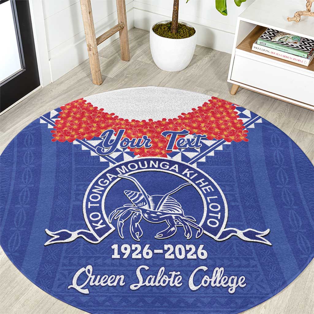 Queen Salote College 100 Years Personalized Round Carpet Tonga QSC Heilala Lei Blue Ngatu Pattern