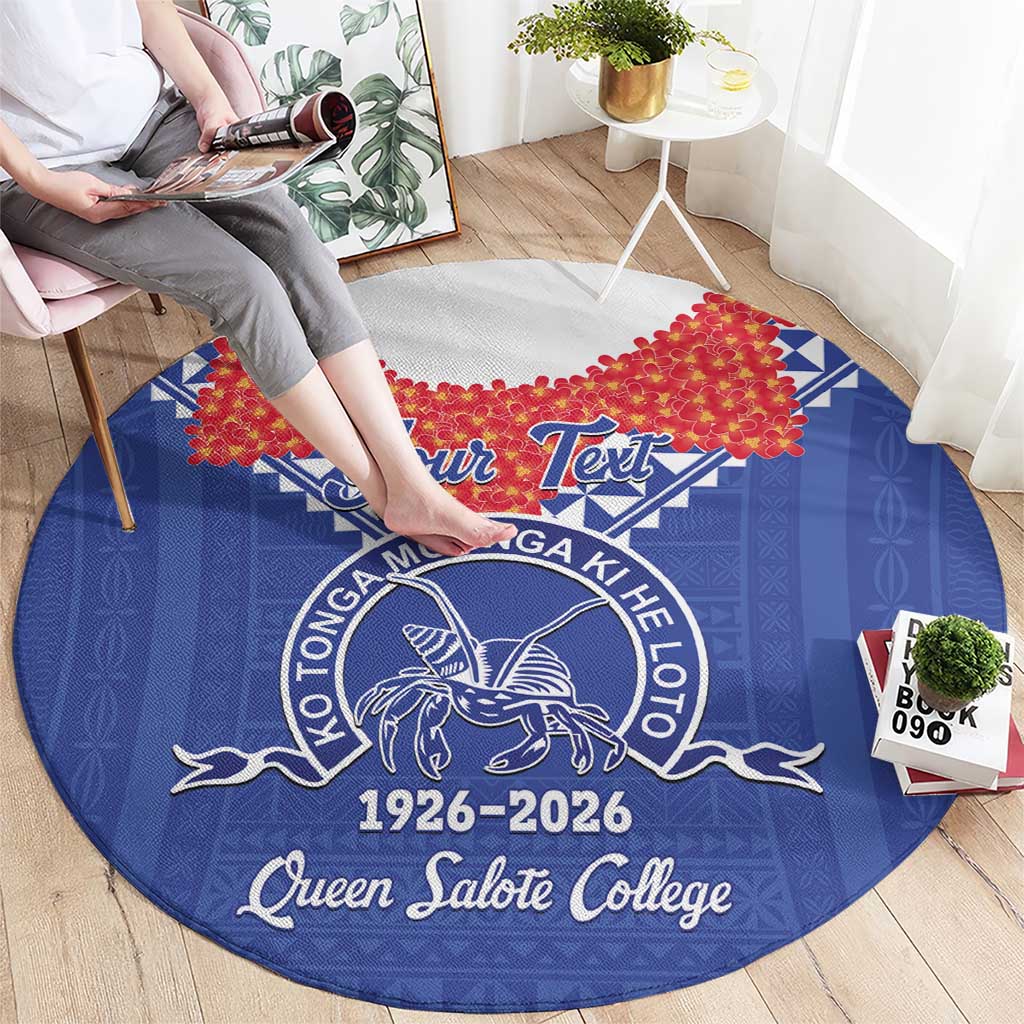Queen Salote College 100 Years Personalized Round Carpet Tonga QSC Heilala Lei Blue Ngatu Pattern