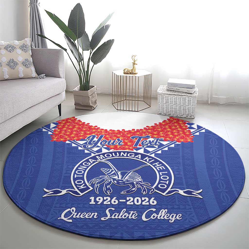Queen Salote College 100 Years Personalized Round Carpet Tonga QSC Heilala Lei Blue Ngatu Pattern