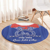 Queen Salote College 100 Years Personalized Round Carpet Tonga QSC Heilala Lei Blue Ngatu Pattern
