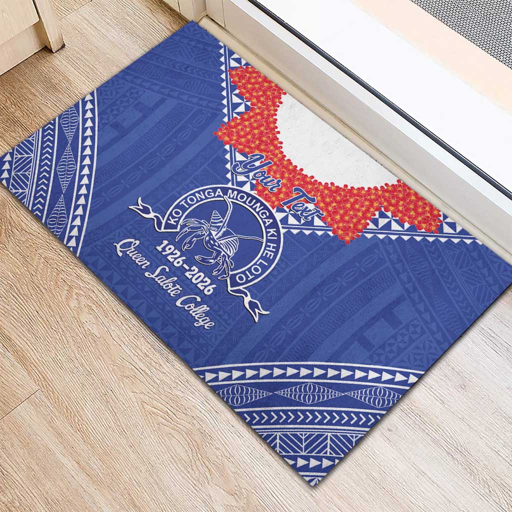 Queen Salote College 100 Years Personalized Rubber Doormat Tonga QSC Heilala Lei Blue Ngatu Pattern