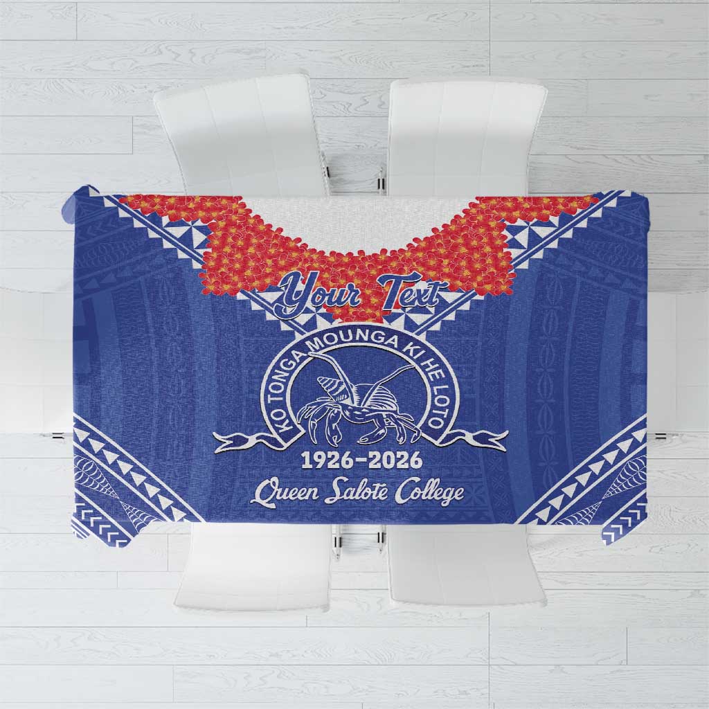 Queen Salote College 100 Years Personalized Tablecloth Tonga QSC Heilala Lei Blue Ngatu Pattern