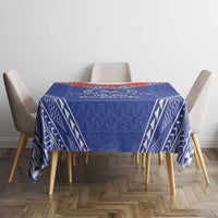 Queen Salote College 100 Years Personalized Tablecloth Tonga QSC Heilala Lei Blue Ngatu Pattern