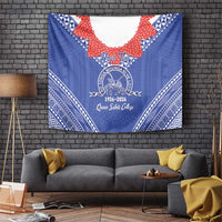 Queen Salote College 100 Years Personalized Tapestry Tonga QSC Heilala Lei Blue Ngatu Pattern
