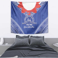 Queen Salote College 100 Years Personalized Tapestry Tonga QSC Heilala Lei Blue Ngatu Pattern
