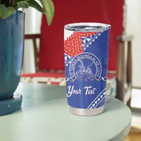 Queen Salote College 100 Years Personalized Tumbler Cup Tonga QSC Heilala Lei Blue Ngatu Pattern