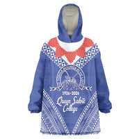 Queen Salote College 100 Years Personalized Wearable Blanket Hoodie Tonga QSC Heilala Lei Blue Ngatu Pattern
