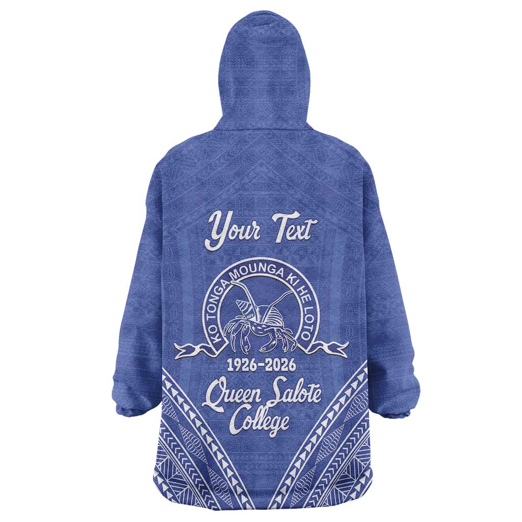 Queen Salote College 100 Years Personalized Wearable Blanket Hoodie Tonga QSC Heilala Lei Blue Ngatu Pattern