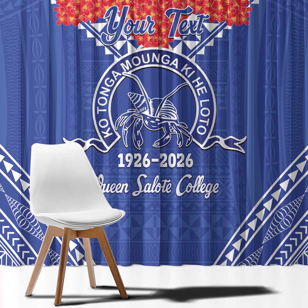 Queen Salote College 100 Years Personalized Window Curtain Tonga QSC Heilala Lei Blue Ngatu Pattern
