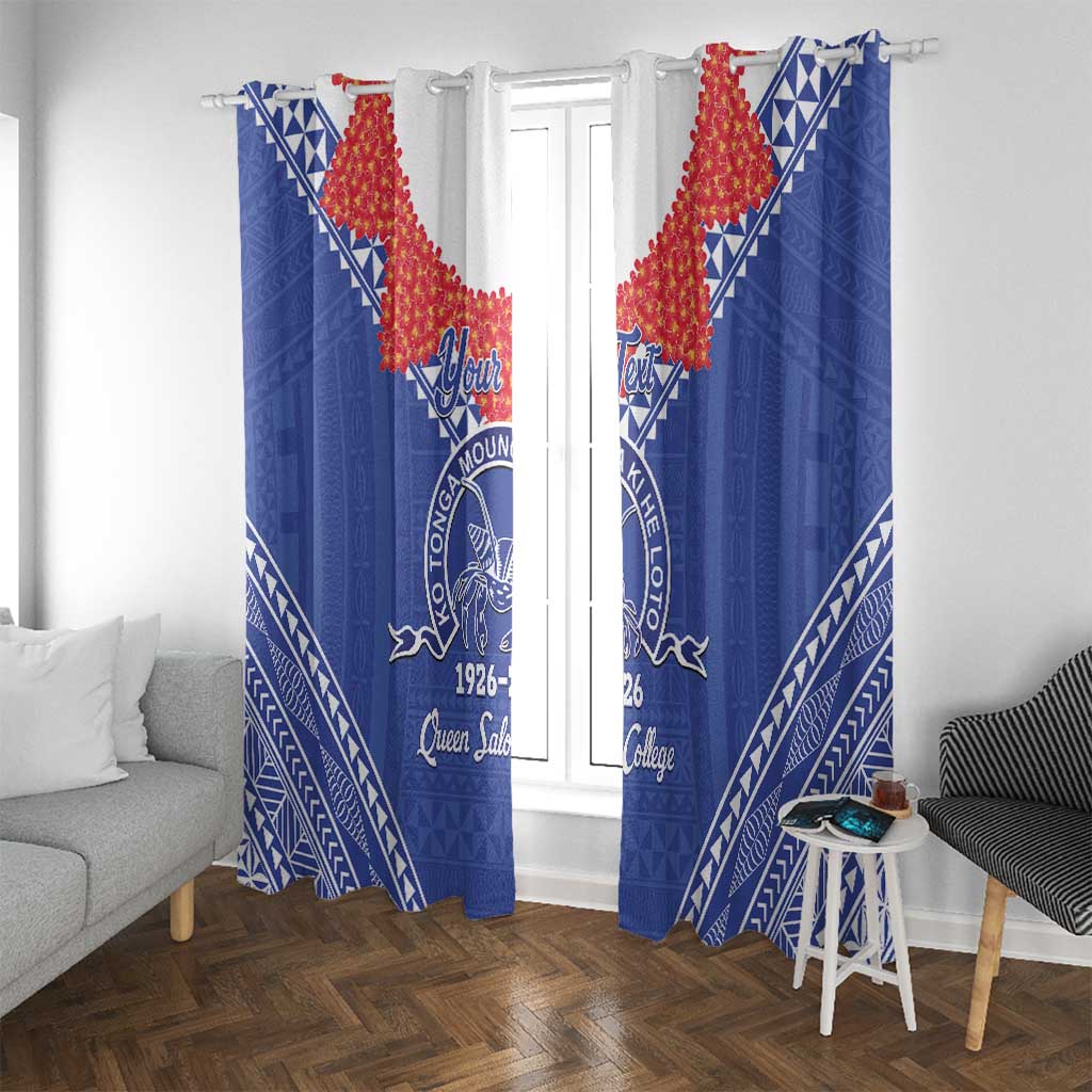 Queen Salote College 100 Years Personalized Window Curtain Tonga QSC Heilala Lei Blue Ngatu Pattern