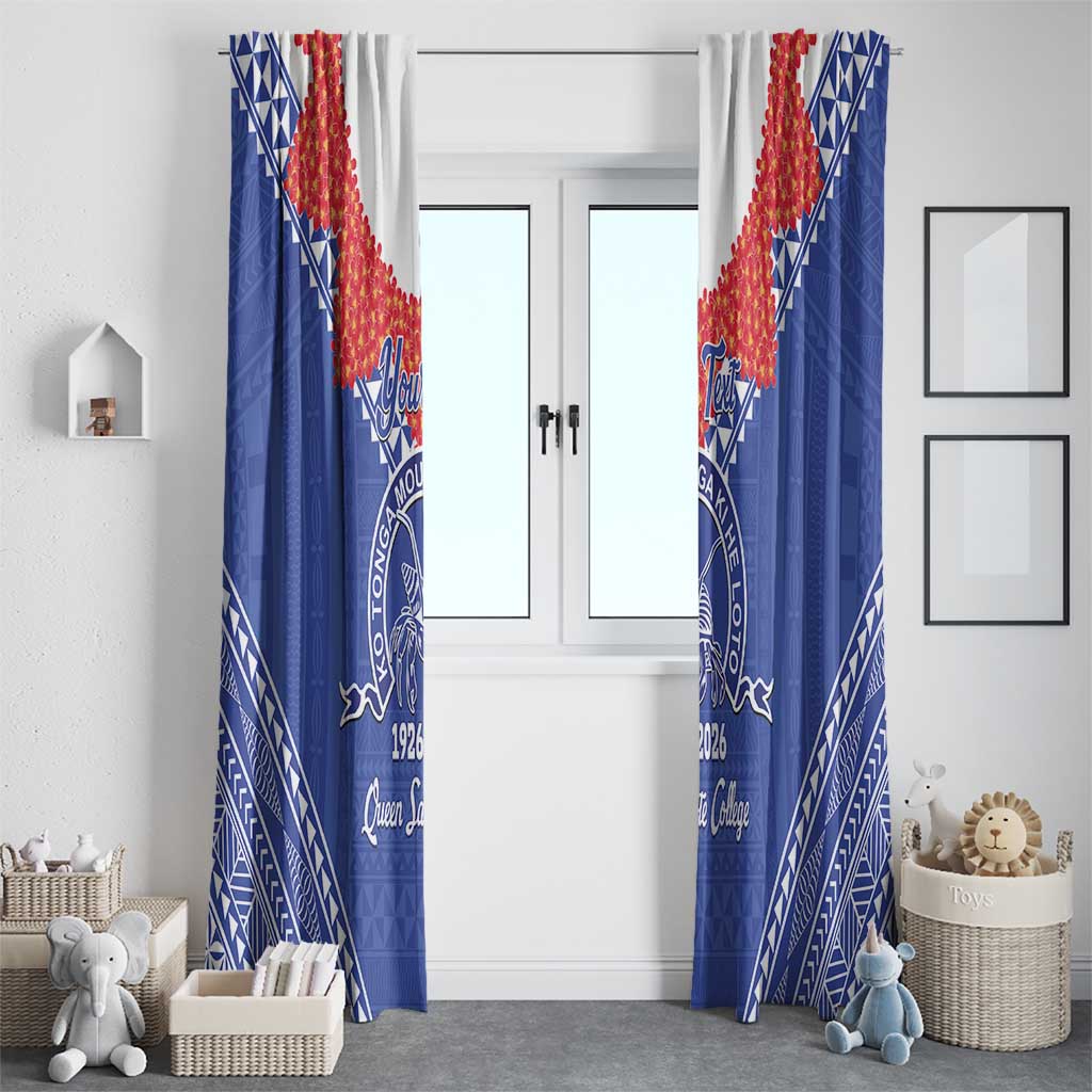 Queen Salote College 100 Years Personalized Window Curtain Tonga QSC Heilala Lei Blue Ngatu Pattern